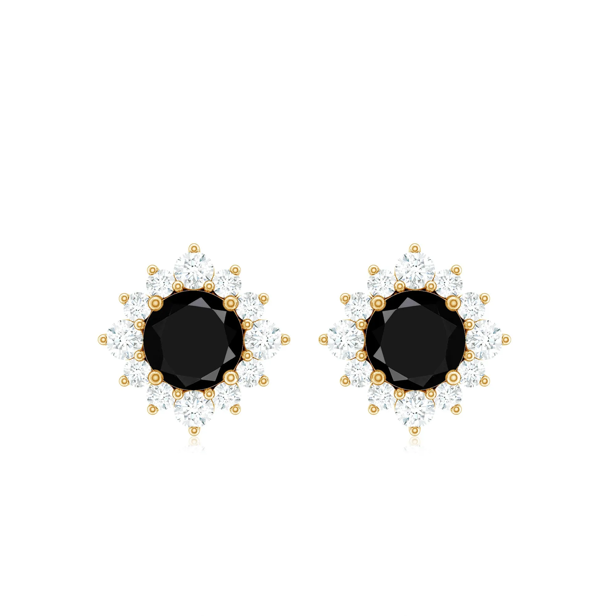 Round Created Black Diamond Classic Halo Stud Earrings with Diamond