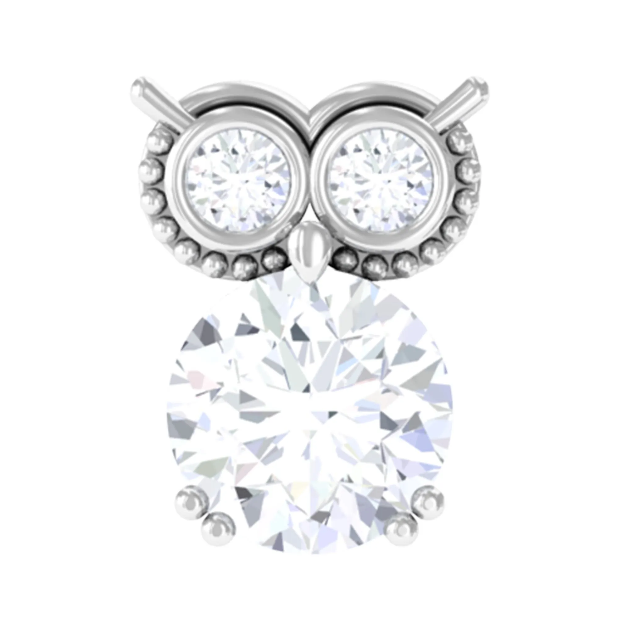 Round Cut Moissanite Owl Earring for Cartilage Piercing