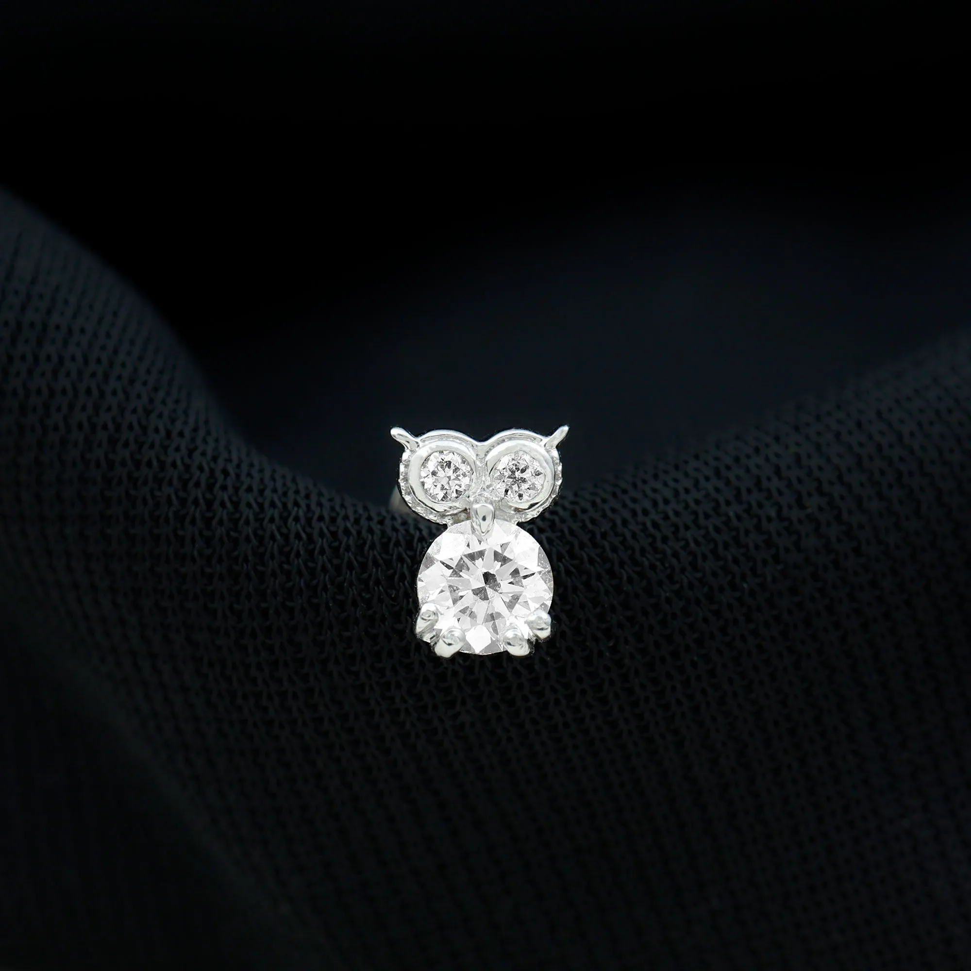 Round Cut Moissanite Owl Earring for Cartilage Piercing