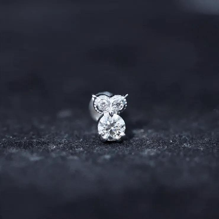 Round Cut Moissanite Owl Earring for Cartilage Piercing