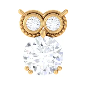 Round Cut Moissanite Owl Earring for Cartilage Piercing