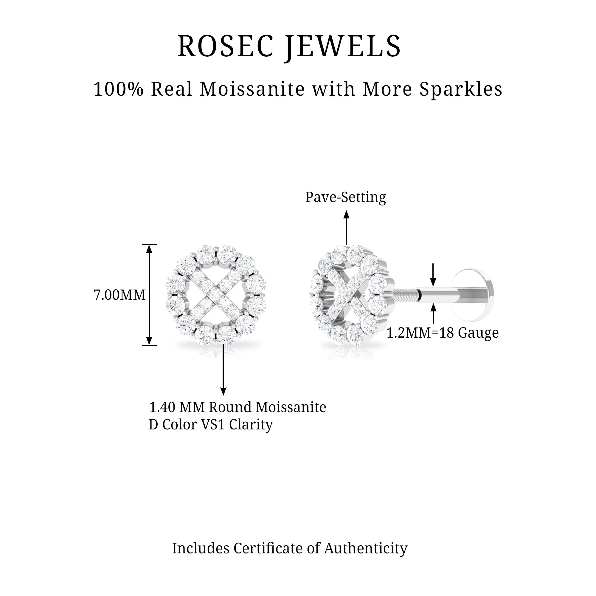 Round Moissanite Minimal Cartilage Earring in Gold