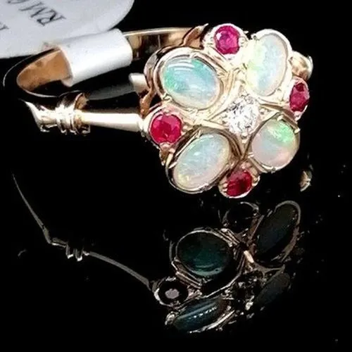 Ruby & Opal Flower 9ct Ring