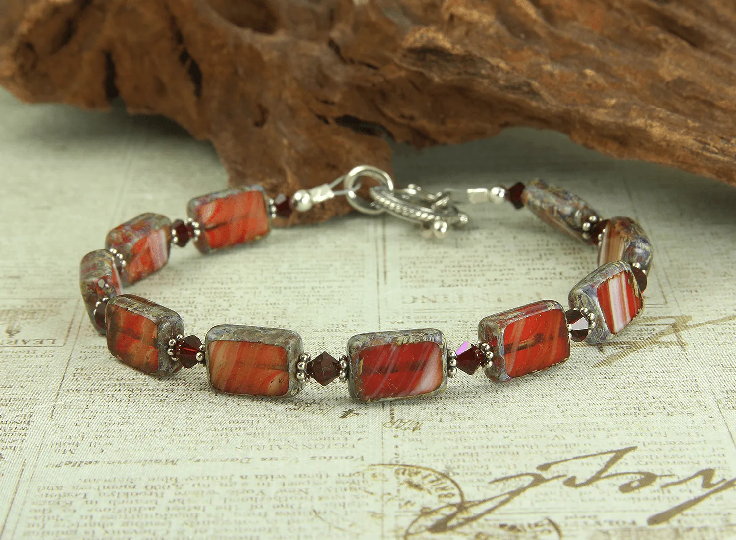 Ruby Red Czech Beaded Bracelet