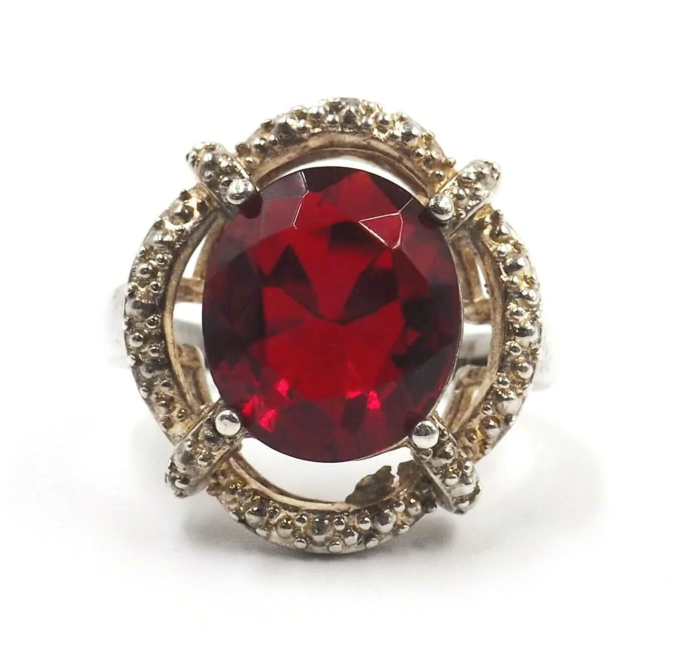 Ruby Red Glass 925 Sterling Silver Ring