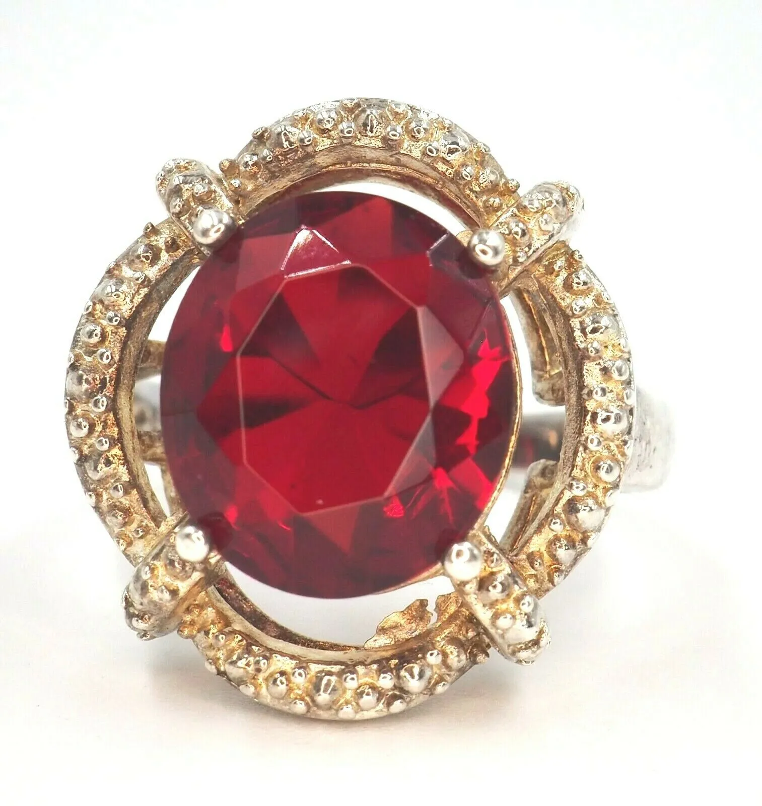 Ruby Red Glass 925 Sterling Silver Ring