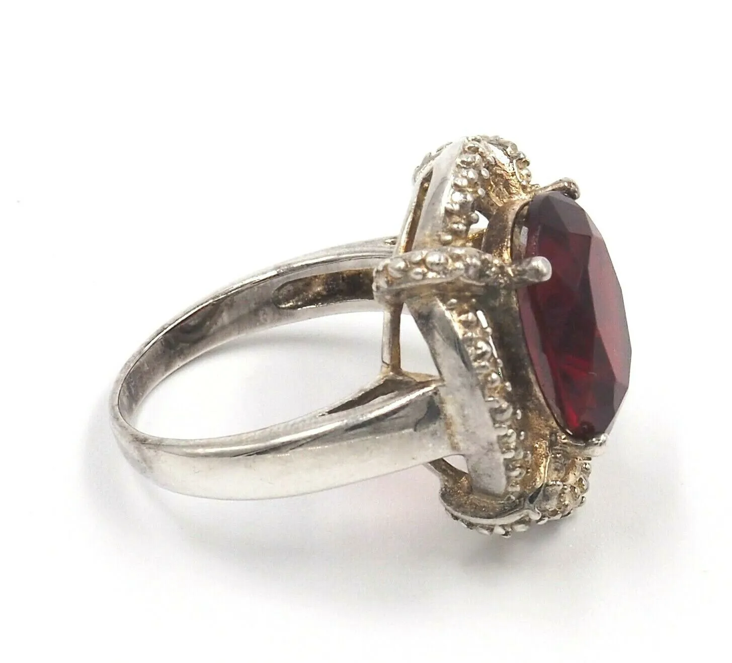 Ruby Red Glass 925 Sterling Silver Ring