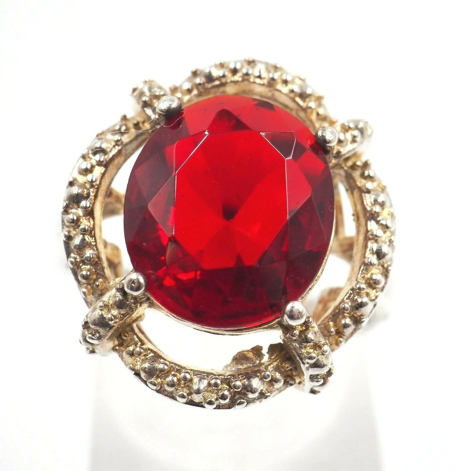 Ruby Red Glass 925 Sterling Silver Ring