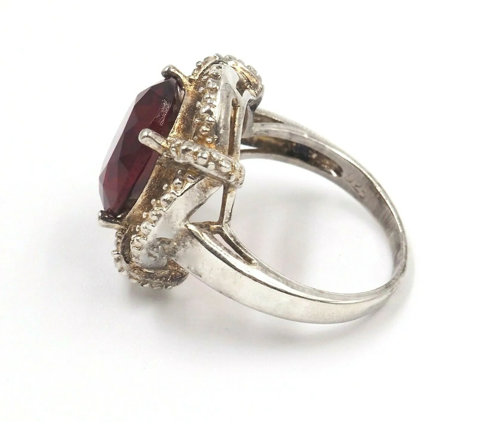 Ruby Red Glass 925 Sterling Silver Ring