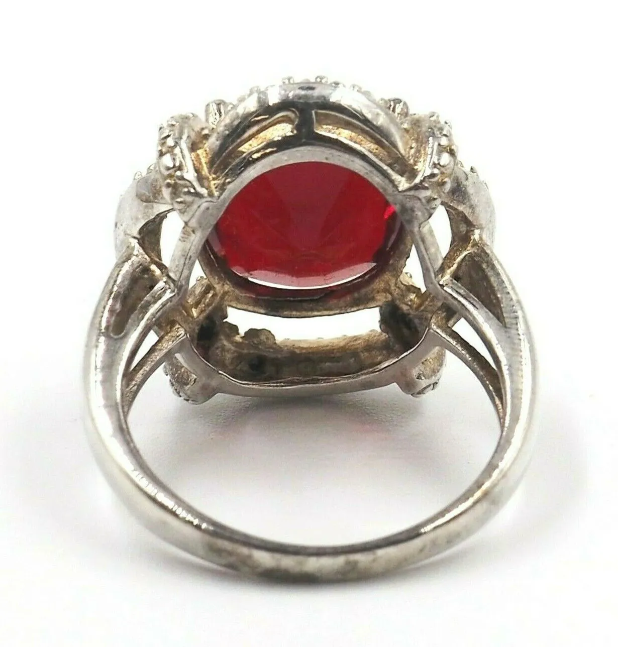 Ruby Red Glass 925 Sterling Silver Ring