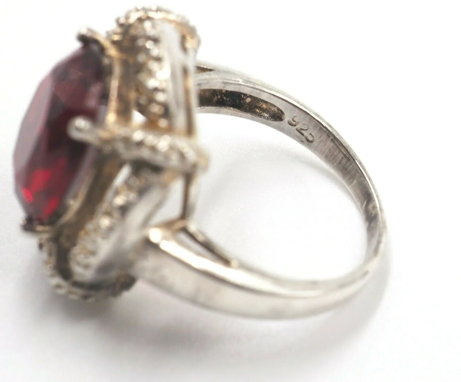 Ruby Red Glass 925 Sterling Silver Ring