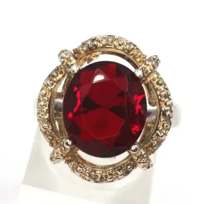 Ruby Red Glass 925 Sterling Silver Ring