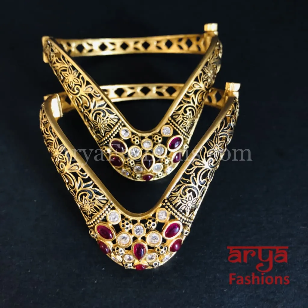 Sahi Meenakari Bridal Kundan Bracelet Set/Rajwadi Kundan Jadau Kada with Ruby/Emerald/Kundan stones