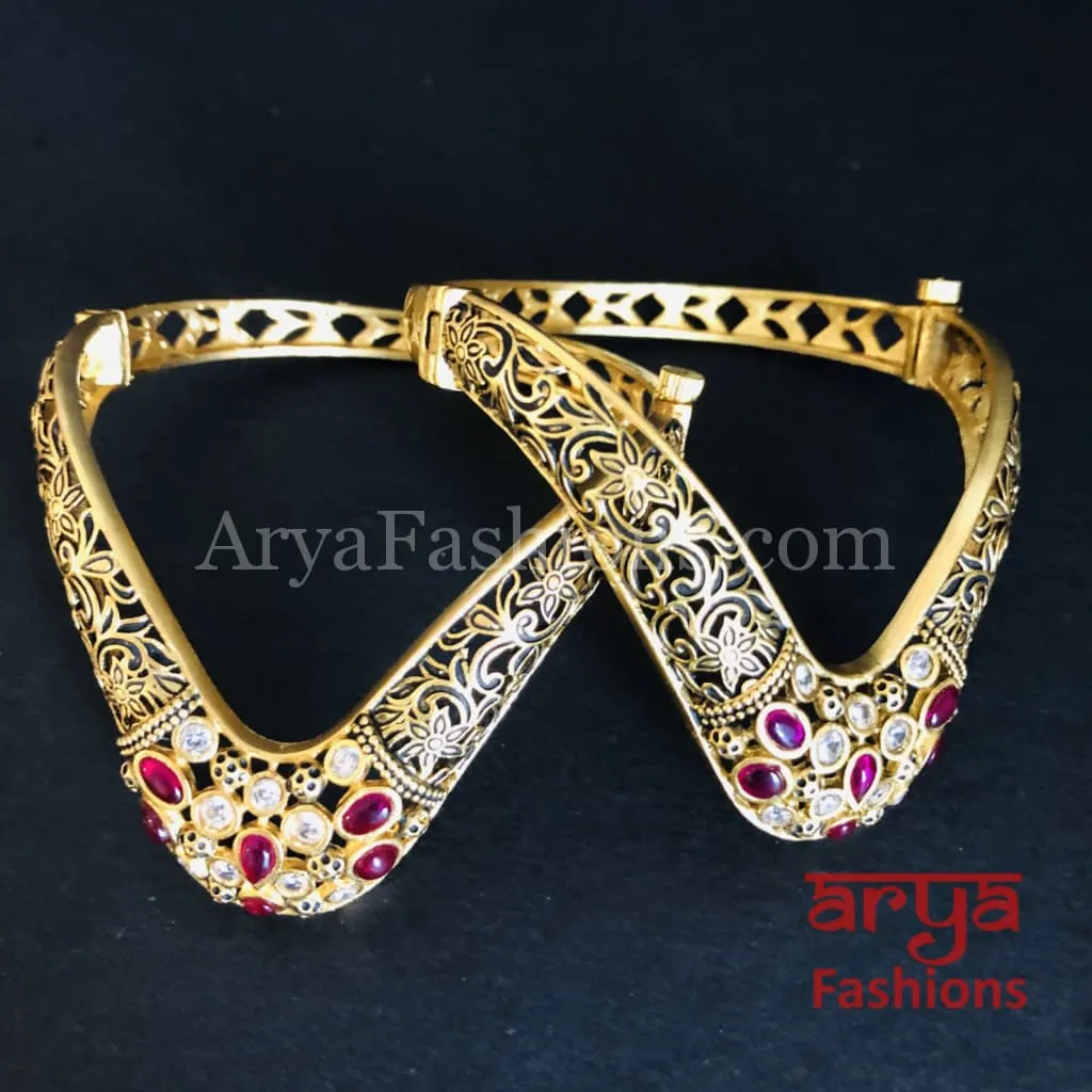 Sahi Meenakari Bridal Kundan Bracelet Set/Rajwadi Kundan Jadau Kada with Ruby/Emerald/Kundan stones