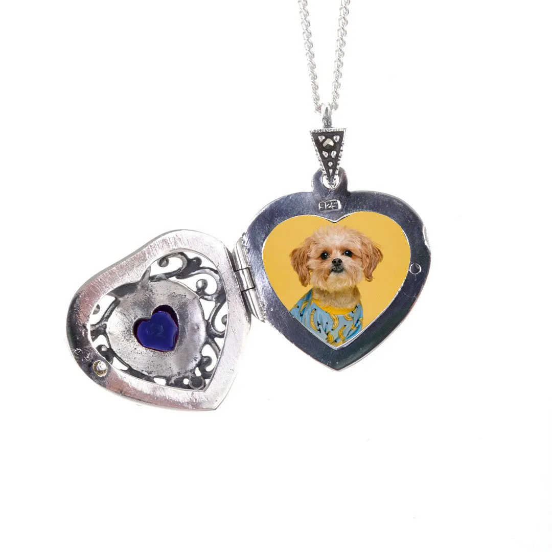 Sapphire Vintage Heart Locket | White Gold