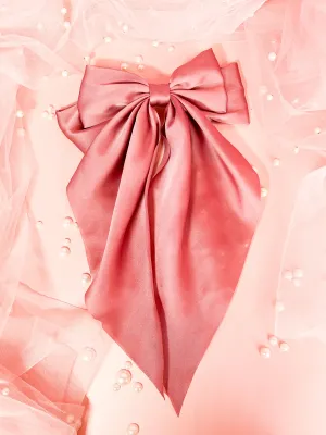 Satin Bow Barrette - Pink