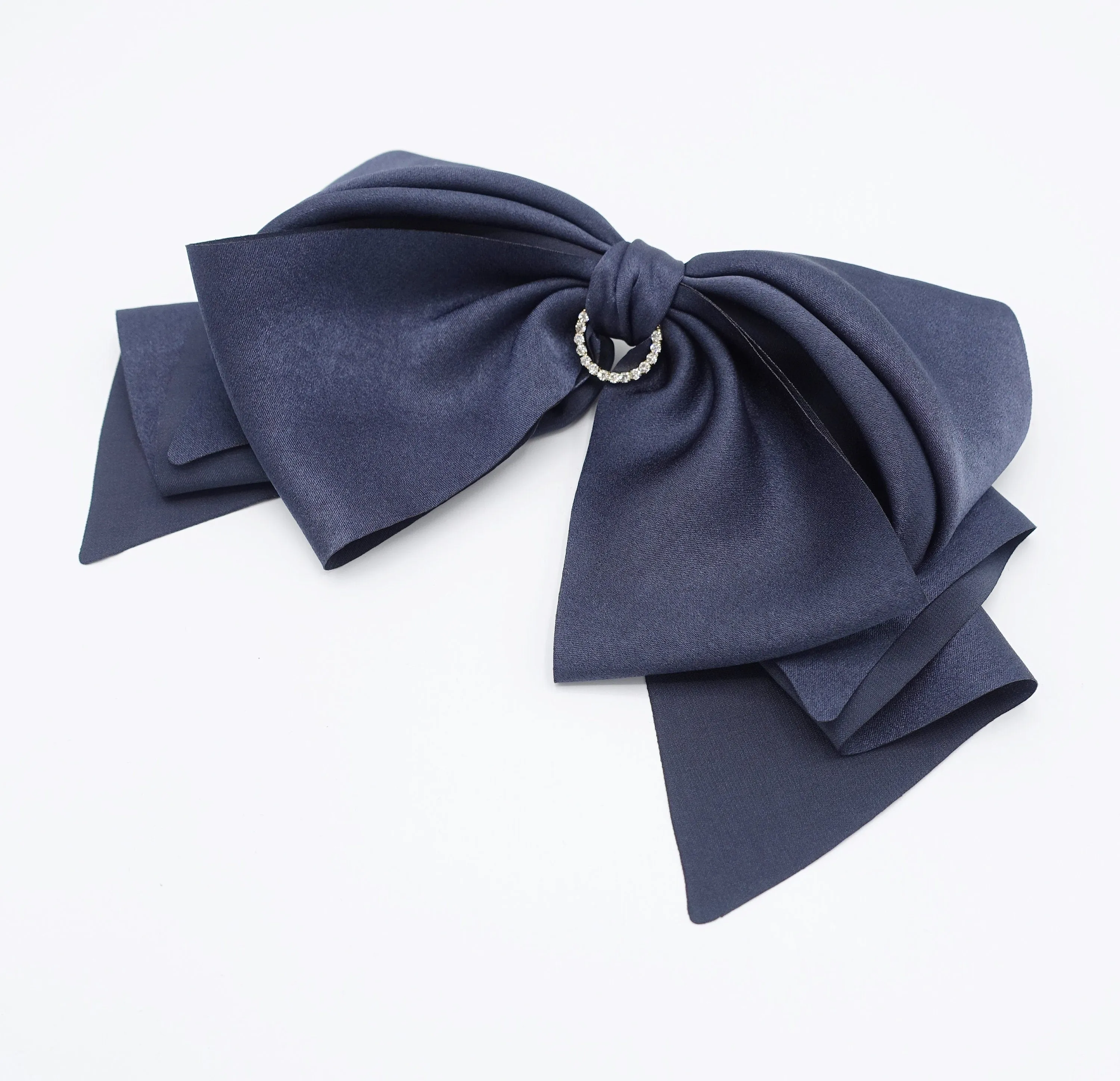 satin hair bow, layered hair bow, rhinestone hair bow for women