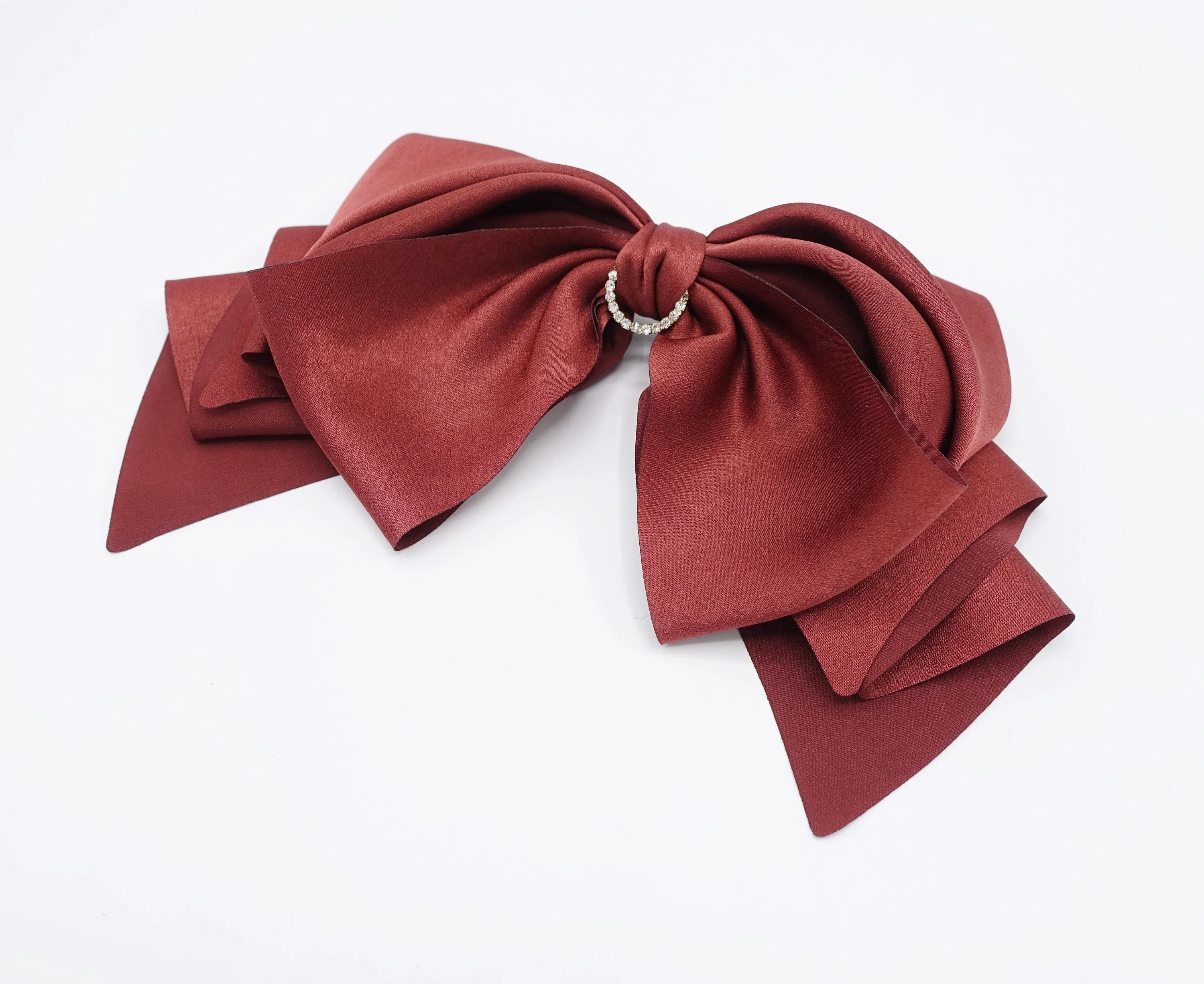 satin hair bow, layered hair bow, rhinestone hair bow for women