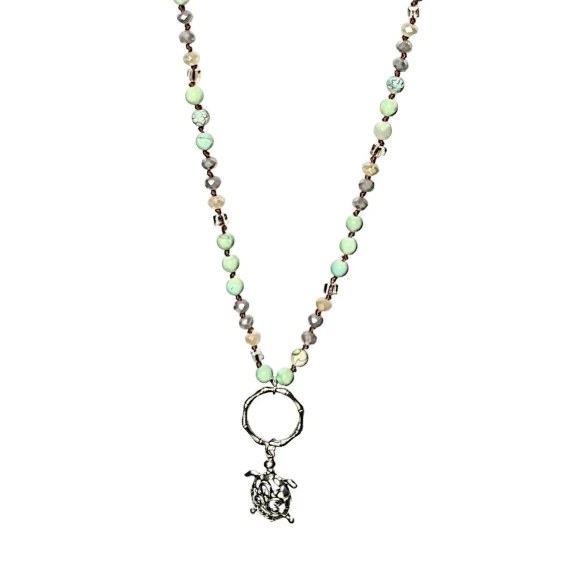 Sea Turtle Semi-Precious Gemstone Necklace - 36 inch