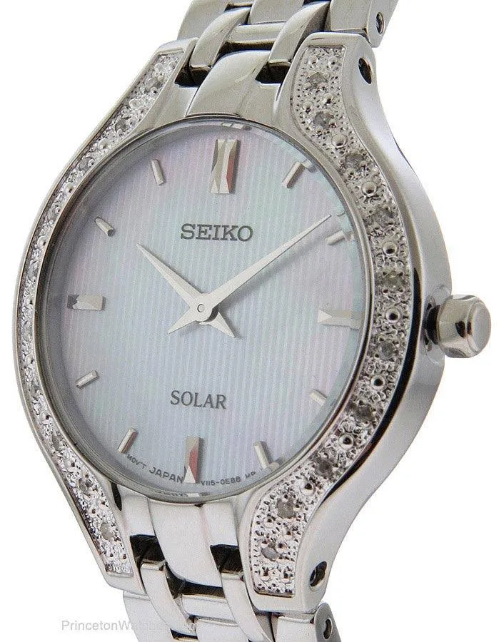 Seiko Solar Ladies Classic 20 Diamond Dress Watch - Mother of Pearl - Stainless