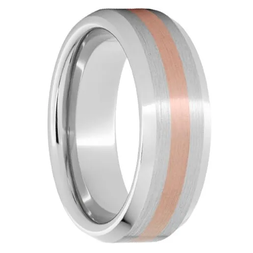 Serinium Beveled Edge Band with 2mm 14K Rose Gold Inlay and Satin Finish