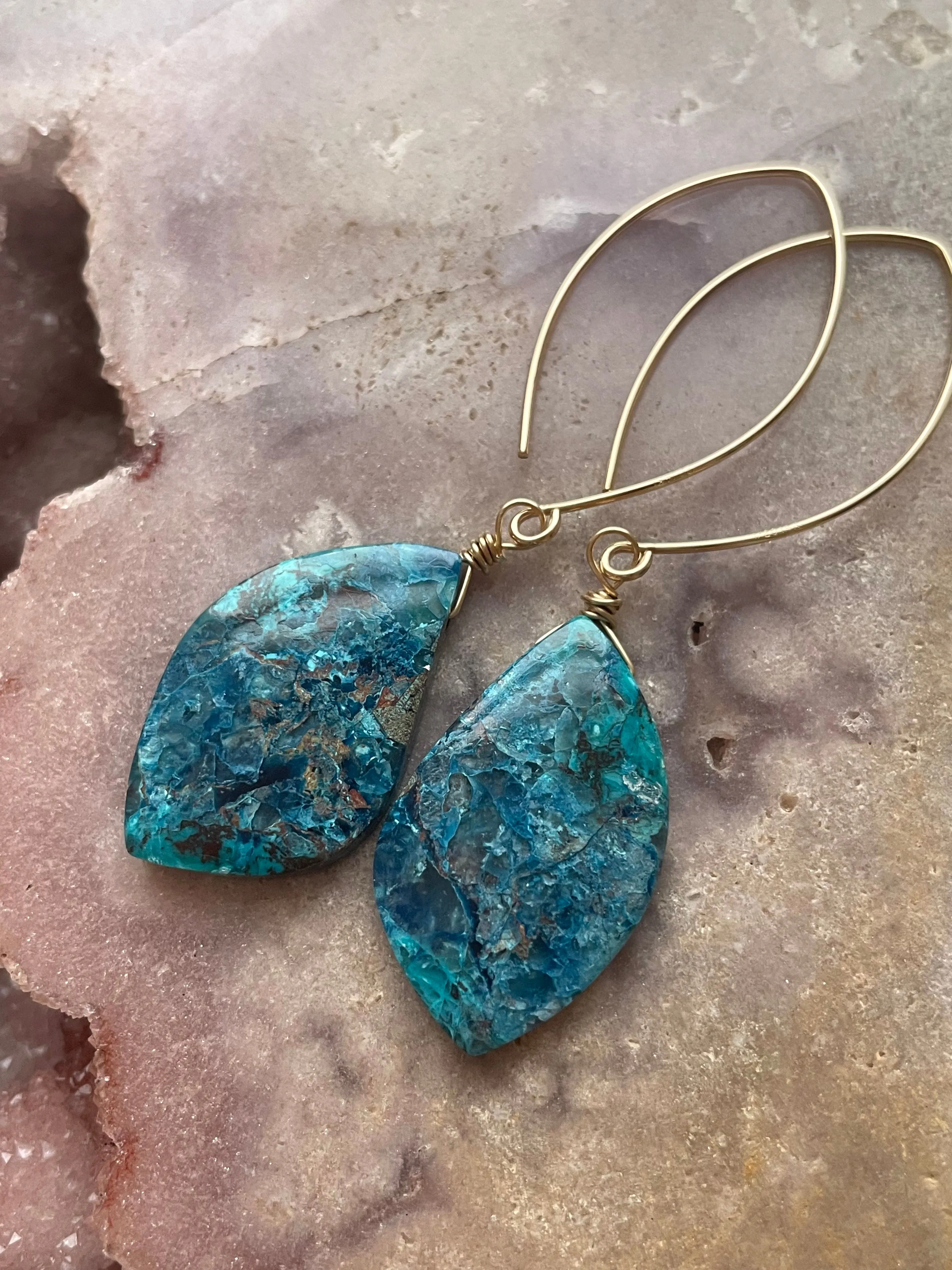 Shattuckite Earrings Gold Filled Statement Earrings