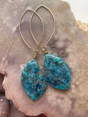 Shattuckite Earrings Gold Filled Statement Earrings