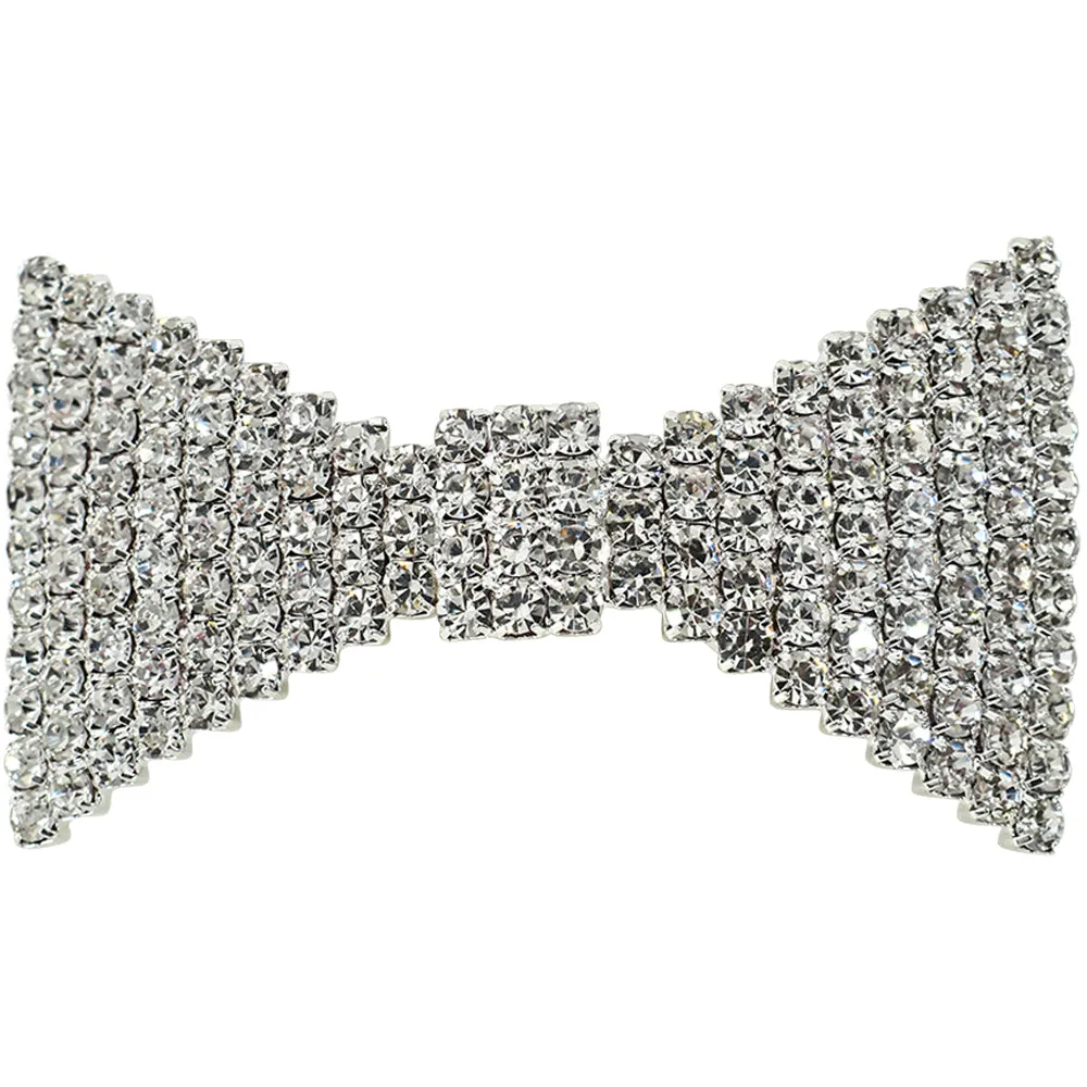 Shimmer & Shine Rhinestone Bow Hair Barrette (Sterling Silvertone)