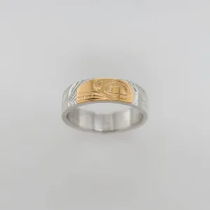 Silver 1/4" Band with Gold Orca or Killer Whale