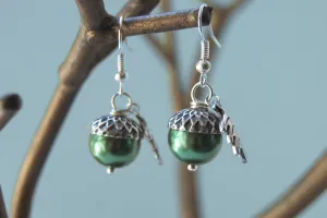 Silver Acorn Earrings | Pearl or Gemstone Acorn Charm Earrings | Fall Acorn Earrings