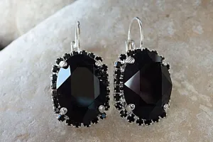 Silver black diamond drop earrings