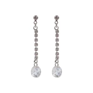 Silver cubic zirconia crystal dangle invisible clip on earrings