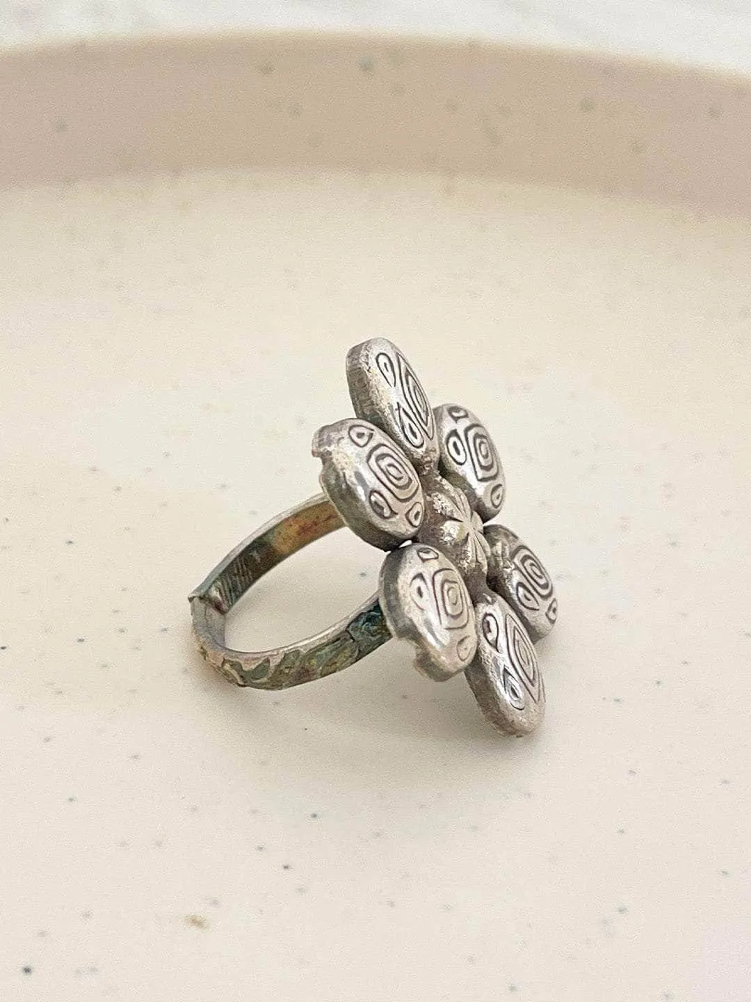 Silver Flower Barbell Ring