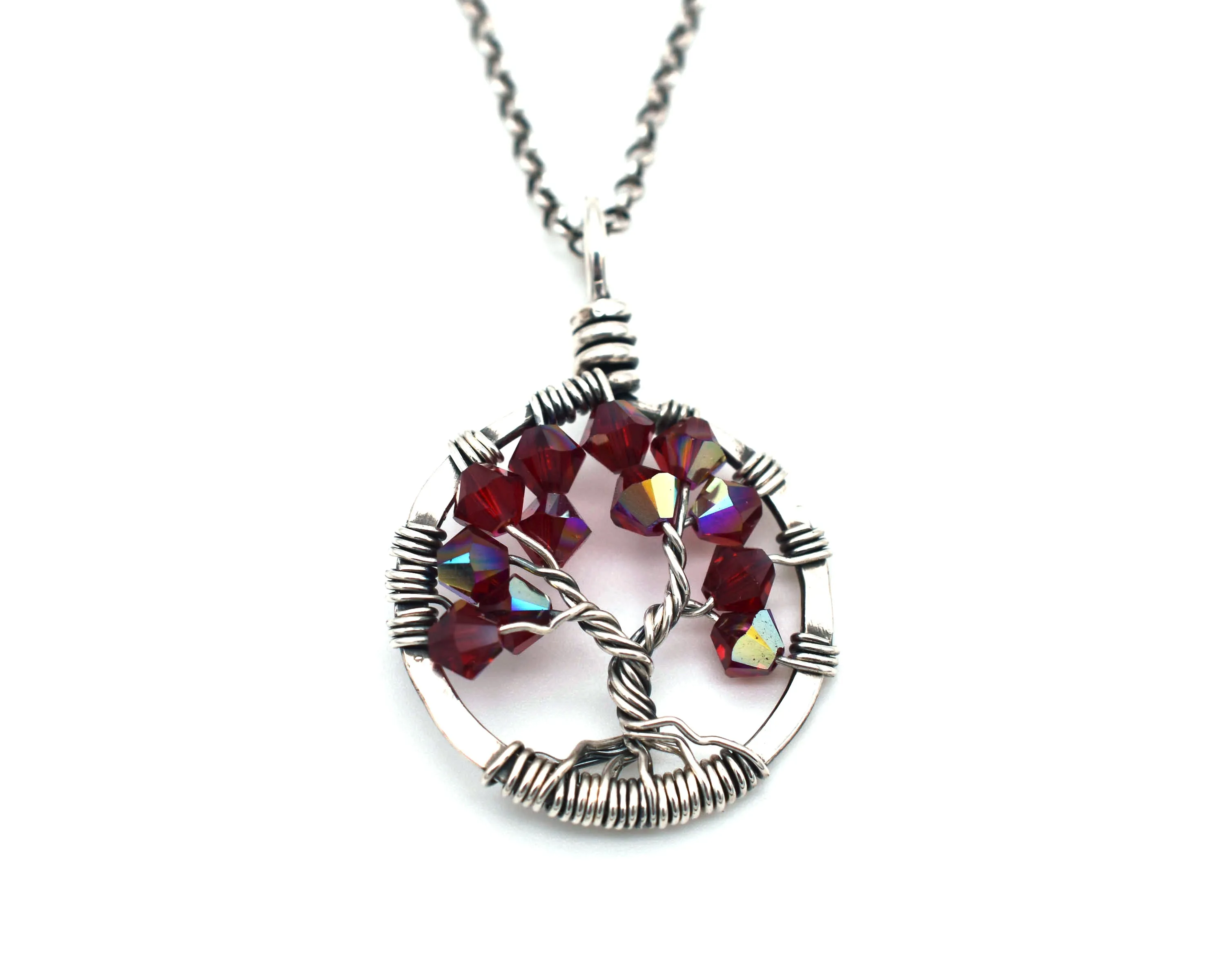 Silver Garnet Tree of Life Crystal Necklace (January)