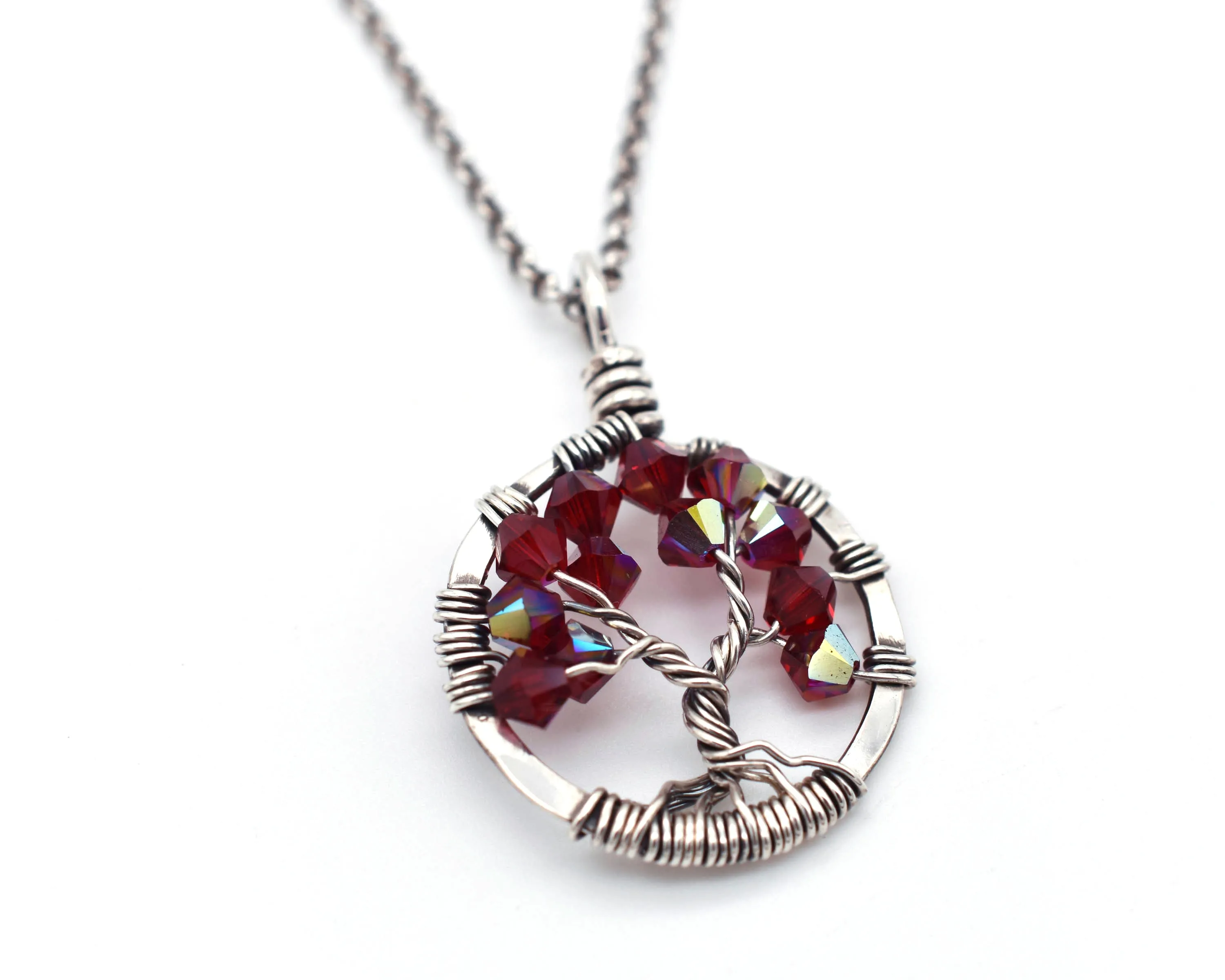 Silver Garnet Tree of Life Crystal Necklace (January)