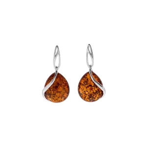 Silver Large Amber Teardrop Drop Earrings