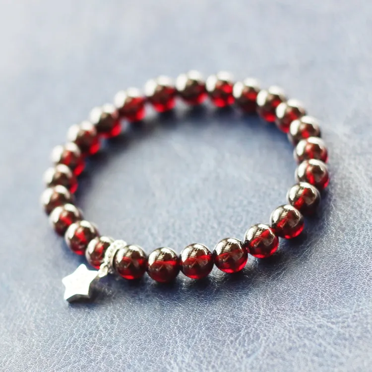 Silver Star Garnet Beaded Bracelet Handmade January Birthstone Jewelry Women