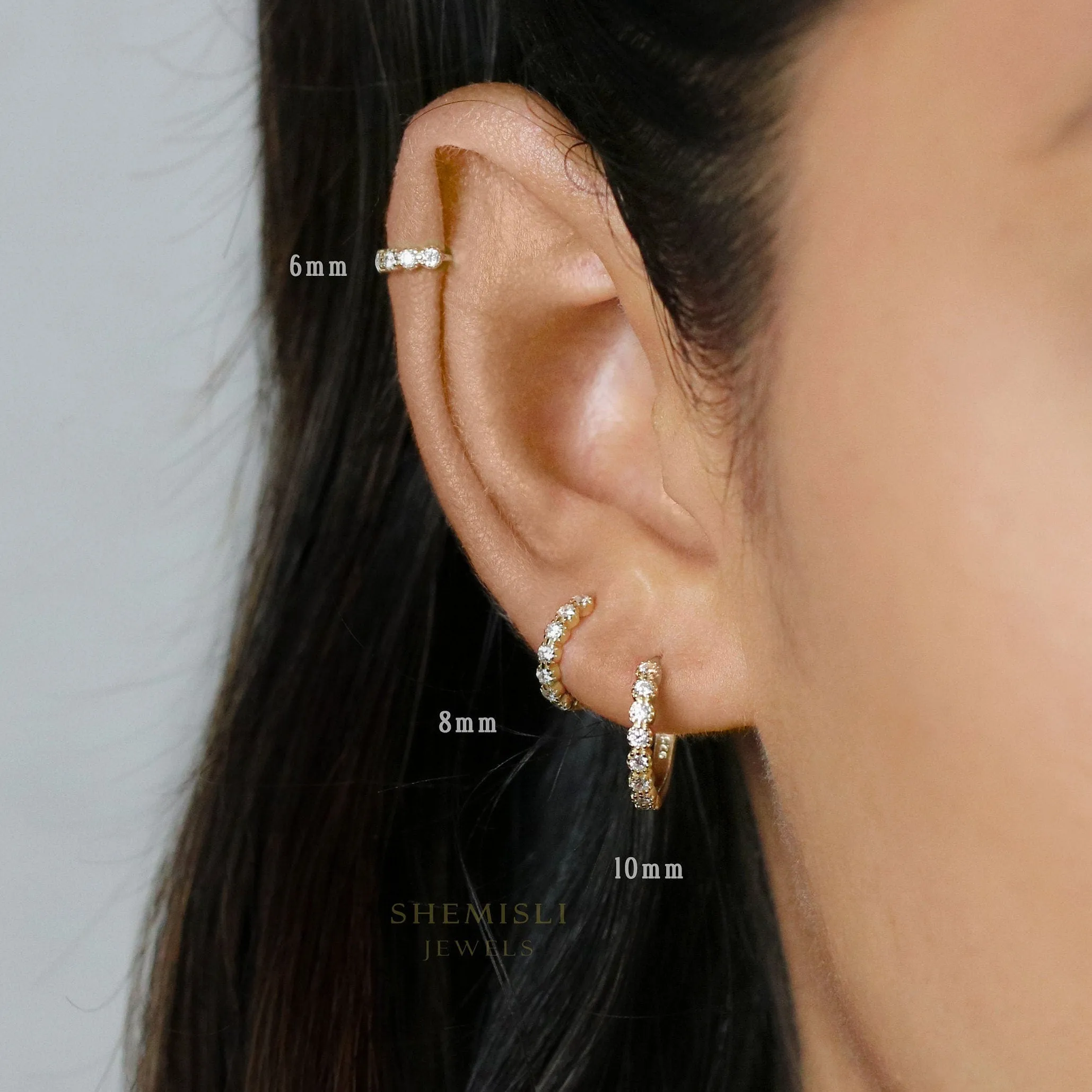 Simple Clear CZ Hoop Earrings, White Stone Huggies, Unisex, Gold, Silver SHEMISLI SH040, SH041, SH042, SH043, SH044, SH045