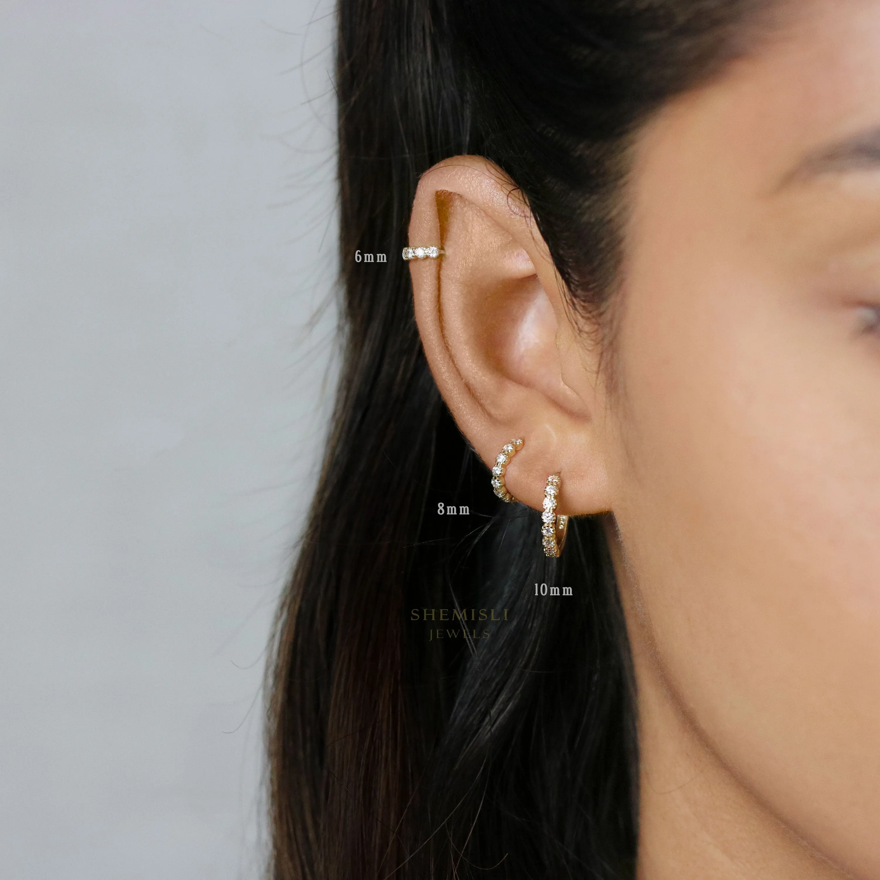 Simple Clear CZ Hoop Earrings, White Stone Huggies, Unisex, Gold, Silver SHEMISLI SH040, SH041, SH042, SH043, SH044, SH045