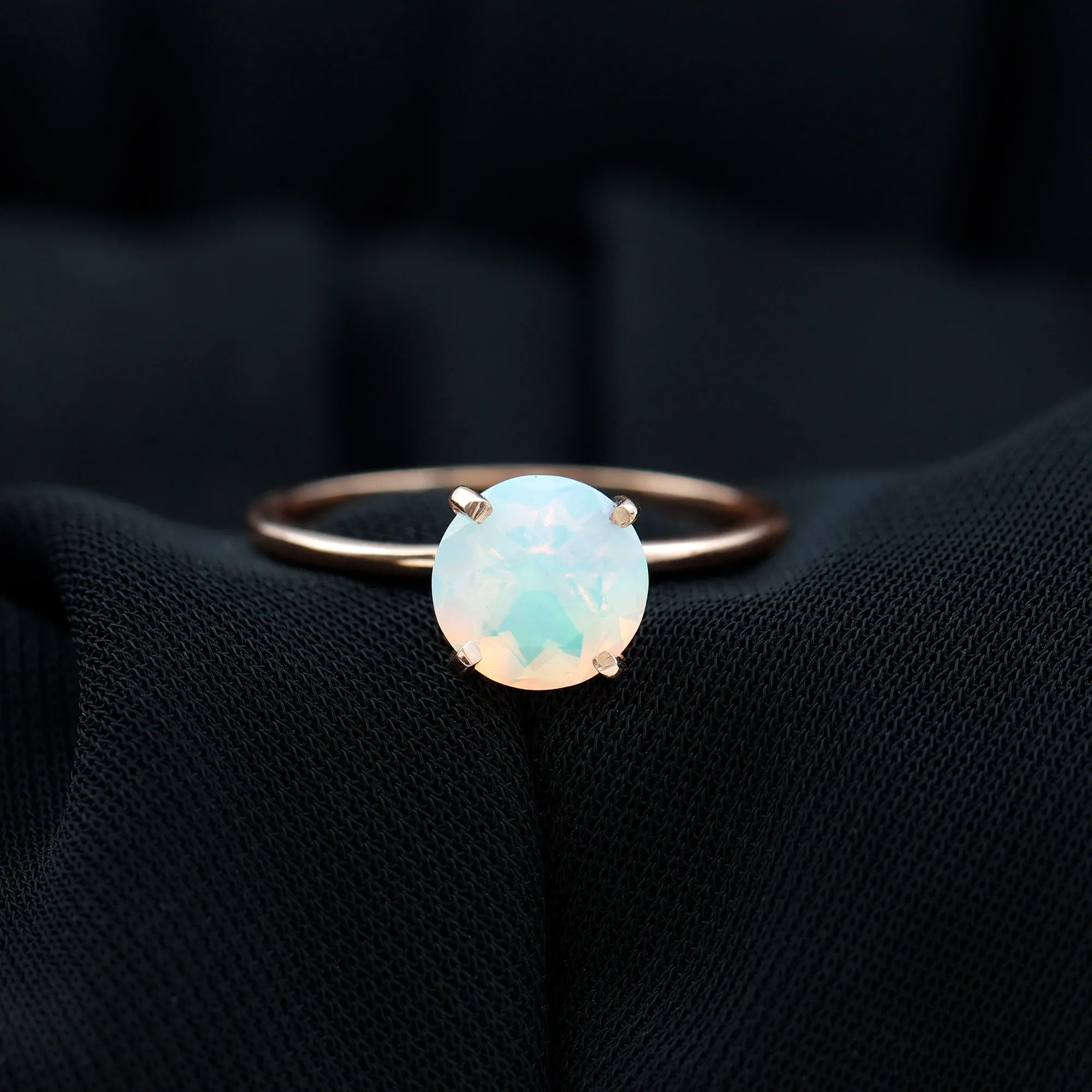 Simple Round Ethiopian Opal Solitaire Ring