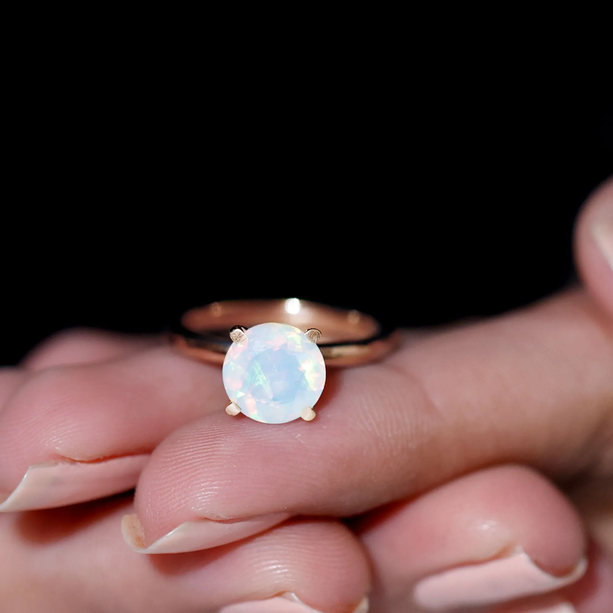 Simple Round Ethiopian Opal Solitaire Ring