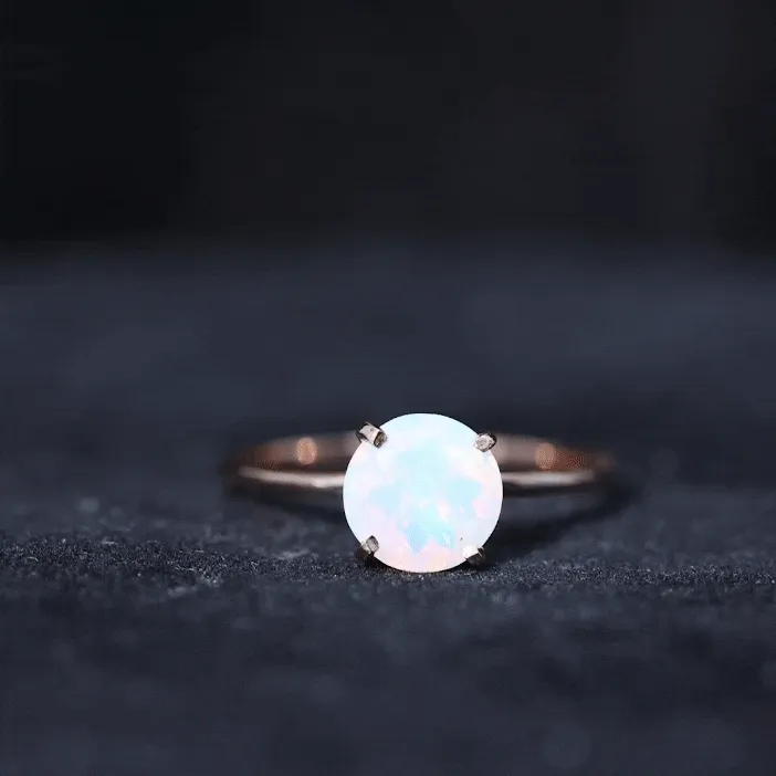 Simple Round Ethiopian Opal Solitaire Ring