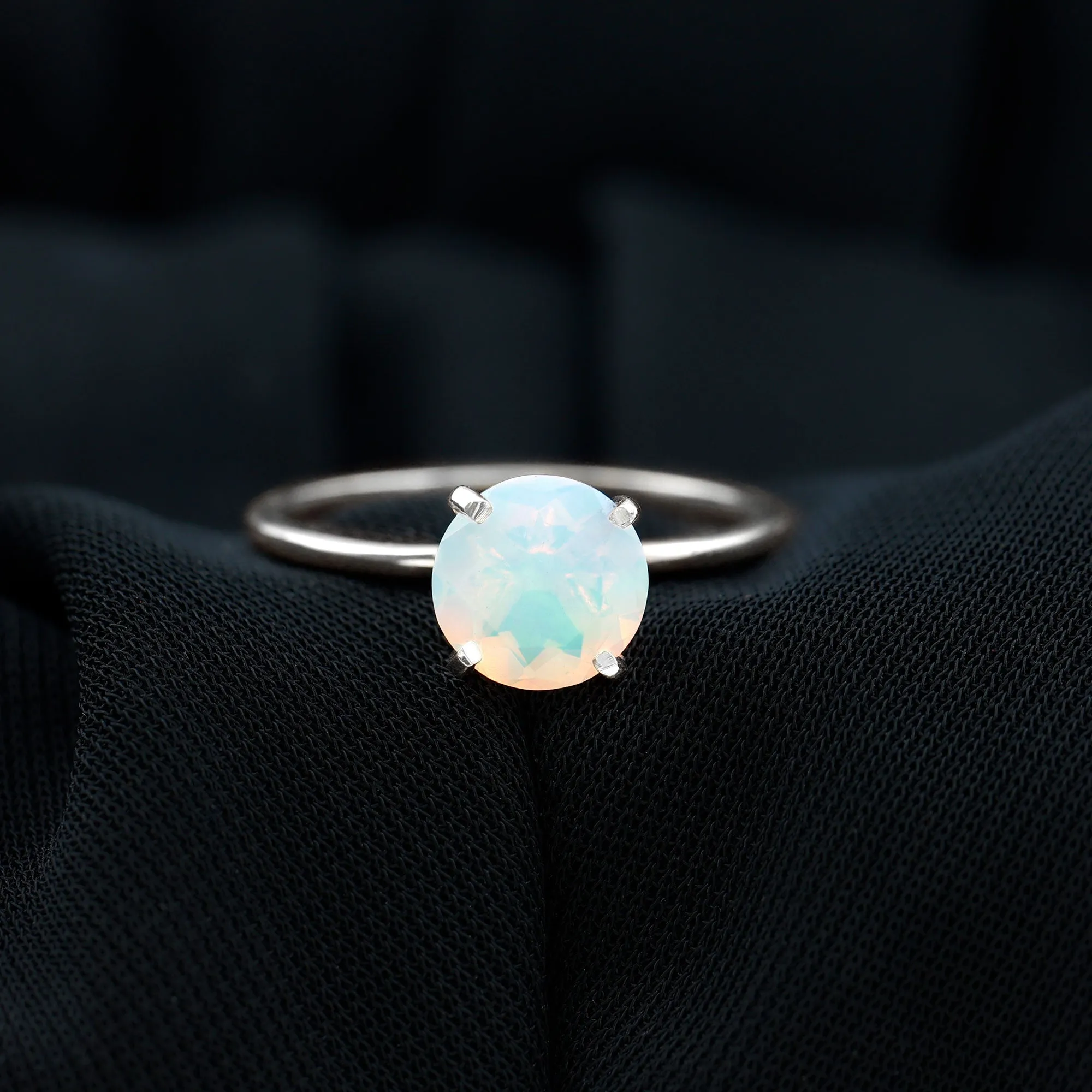 Simple Round Ethiopian Opal Solitaire Ring