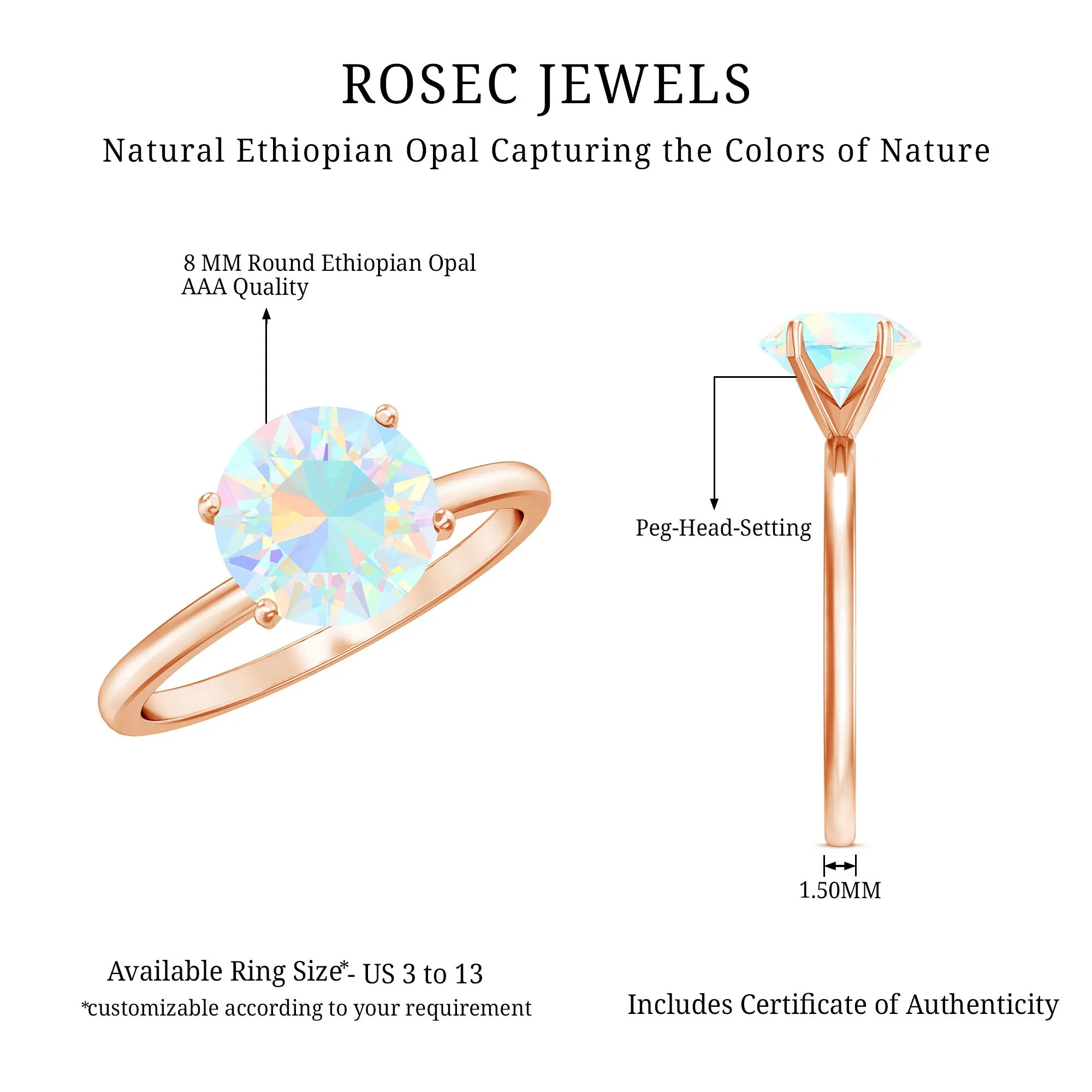 Simple Round Ethiopian Opal Solitaire Ring