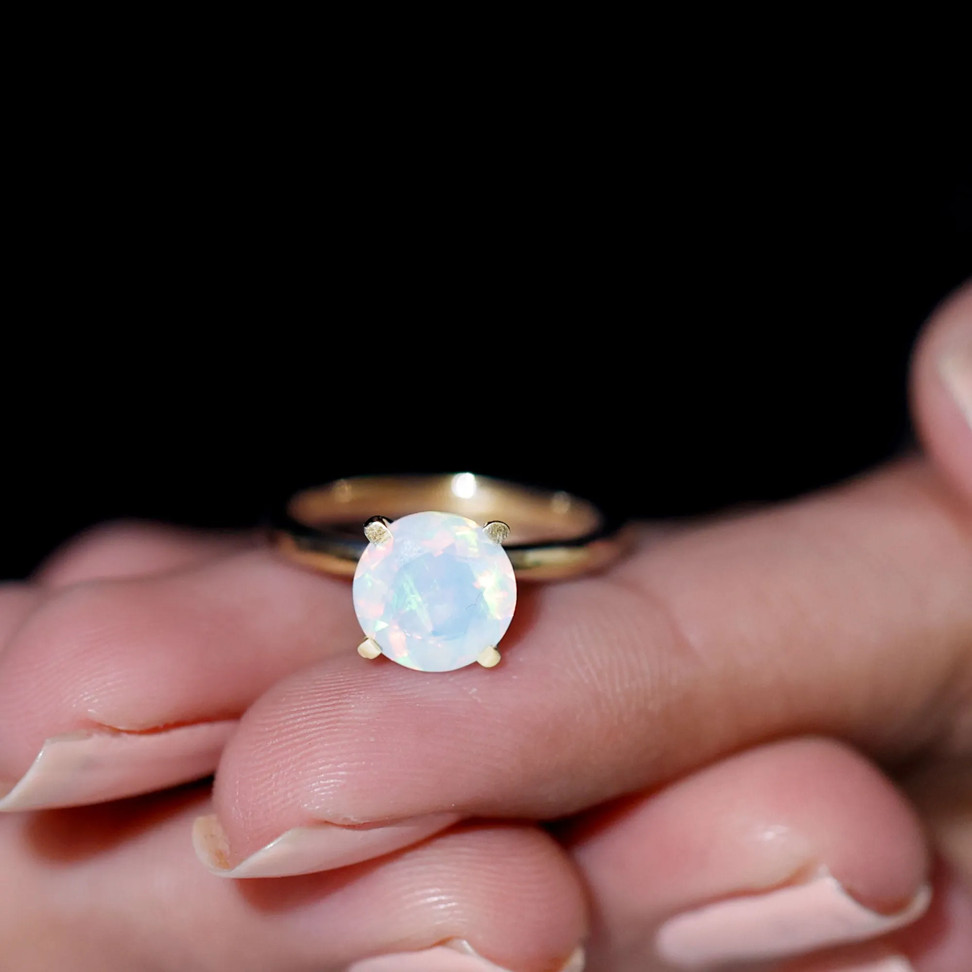 Simple Round Ethiopian Opal Solitaire Ring