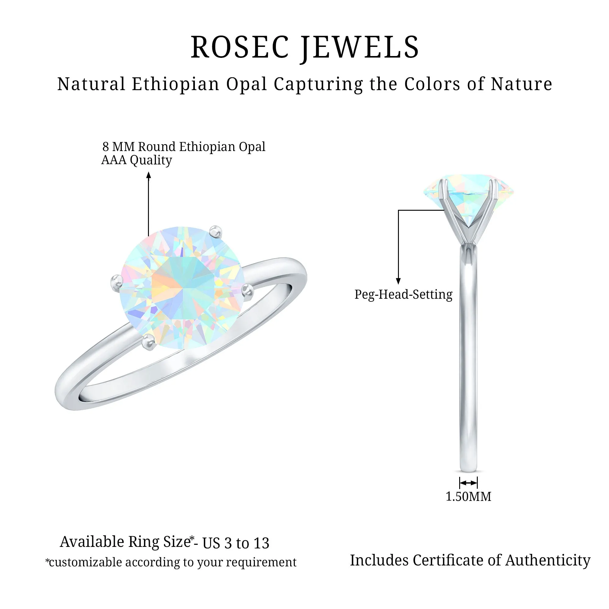 Simple Round Ethiopian Opal Solitaire Ring