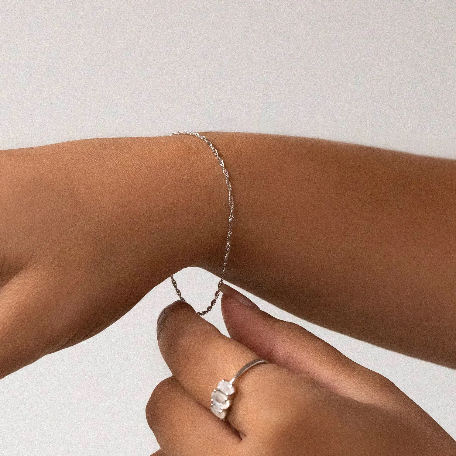 Singapore Chain Bracelet | Solid 14k White Gold