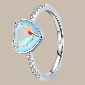 Sky Blue Heart Silver Ring