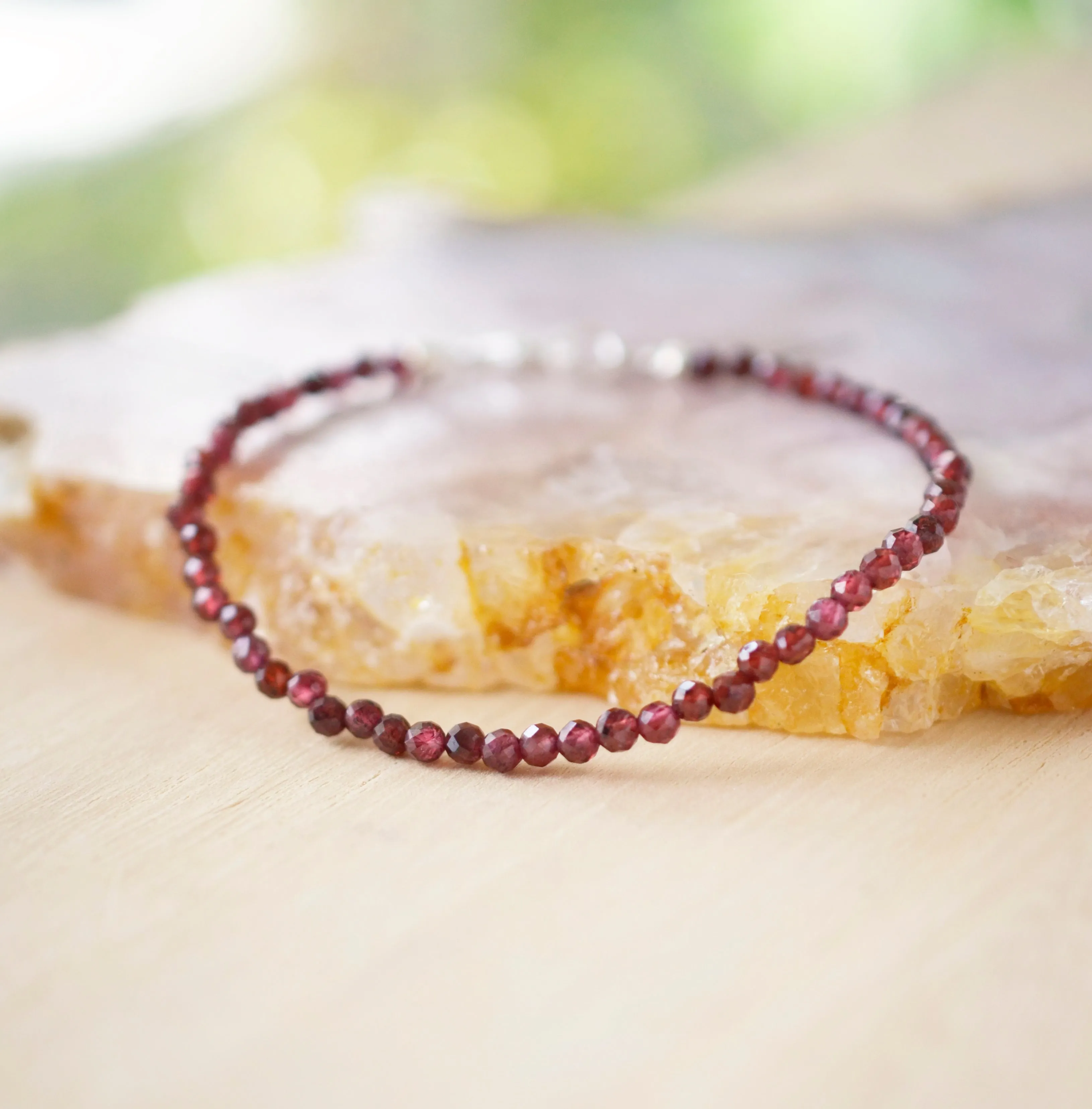 Small Garnet Beaded Bracelet, Sterling Silver or Gold Filled