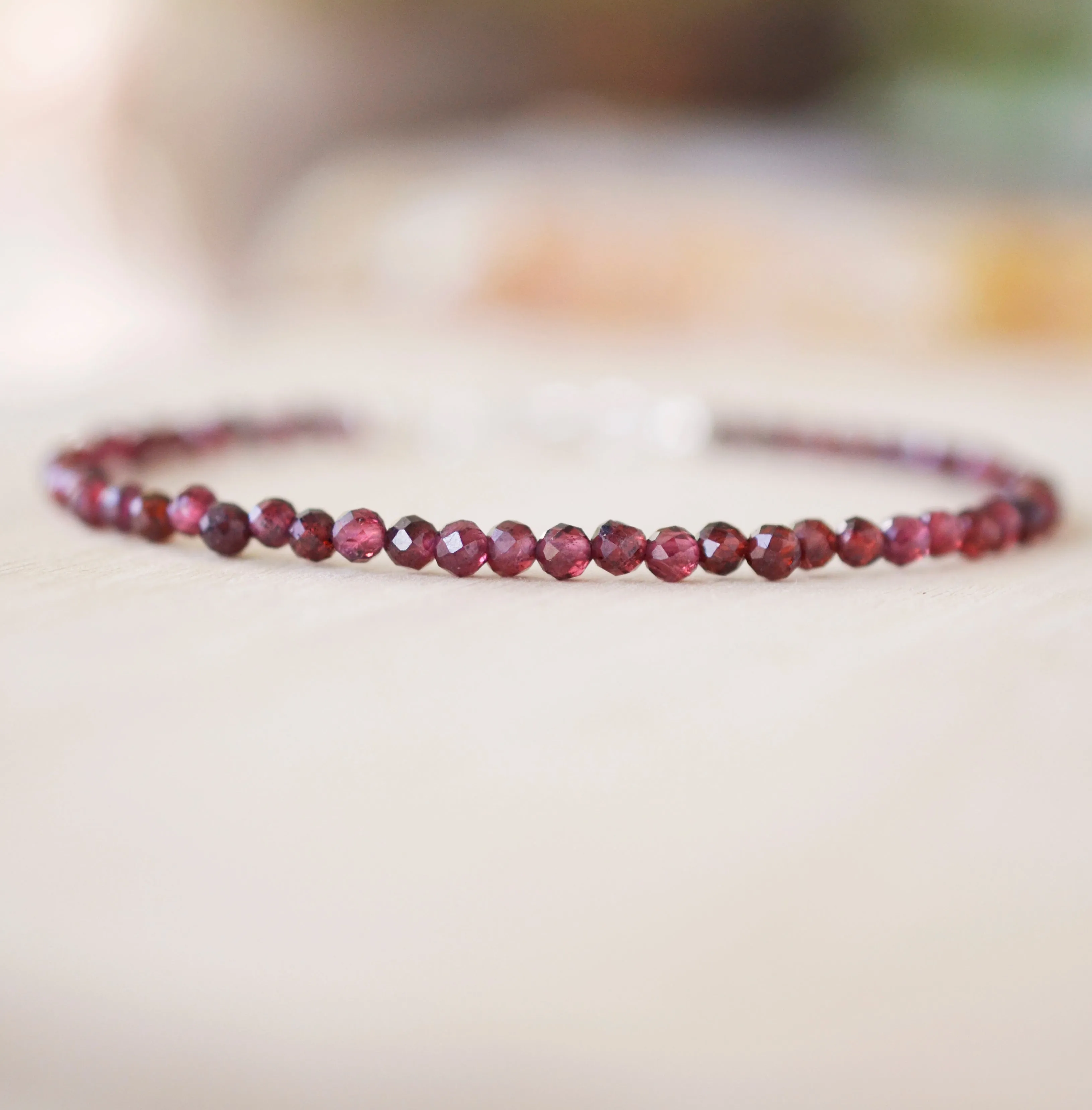 Small Garnet Beaded Bracelet, Sterling Silver or Gold Filled